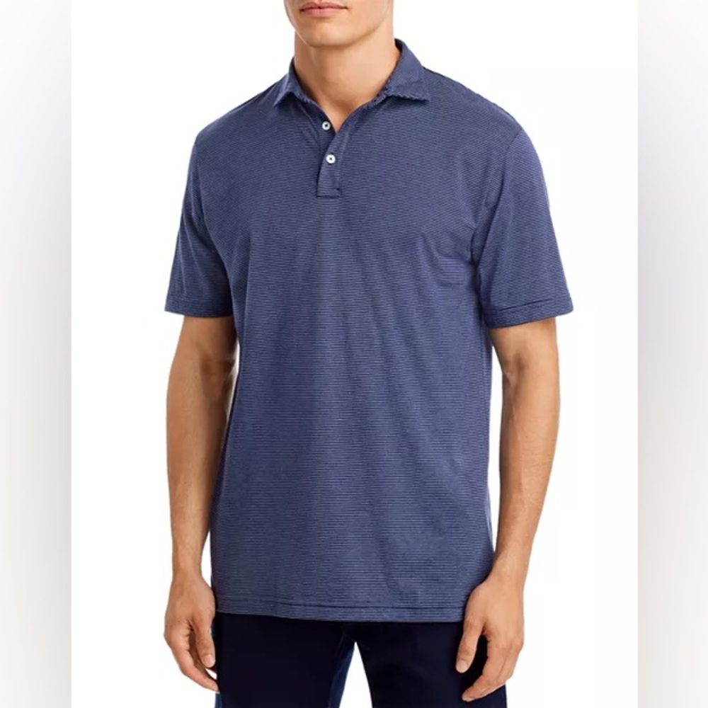 Peter Millar Summer Comfort Golf Shirt Size Medium Blue Stripe Short Sleeve